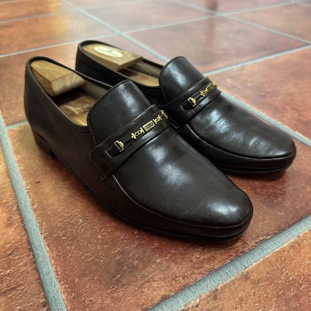 Bally Dark Brown Branded-Buckle Greyson Loafers Size 9